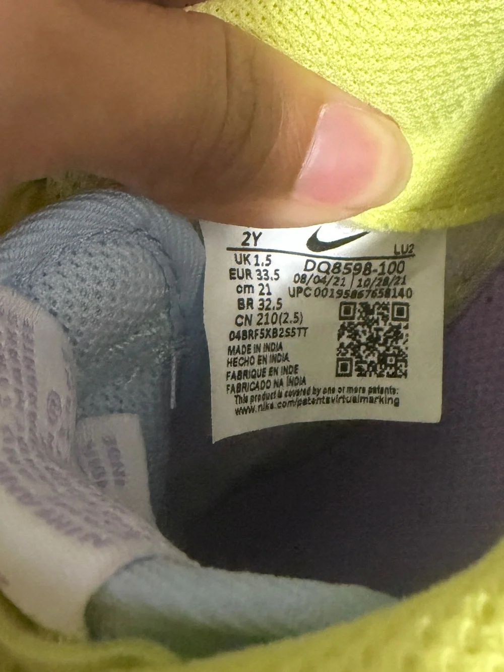 Kids Nike White Sneakers with Lavender, Mint & Yellow Accents size 2Y